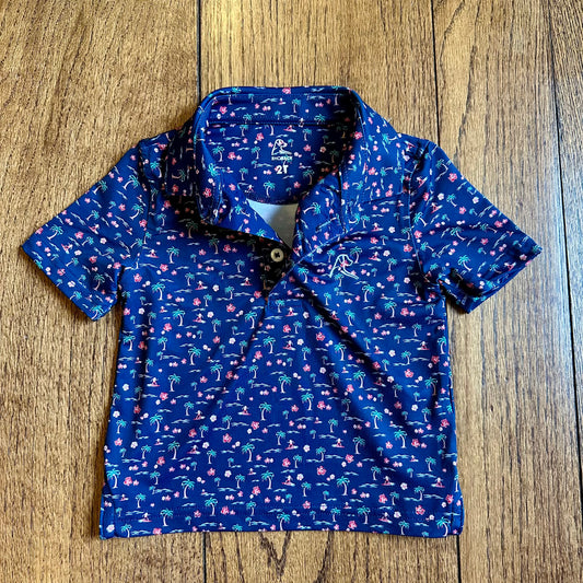 #113	EUC Boys Rhoback Palmtree Navy Golf Polo, size 2T