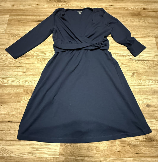 #211 M Lands End Faux Wrap Dress in Navy