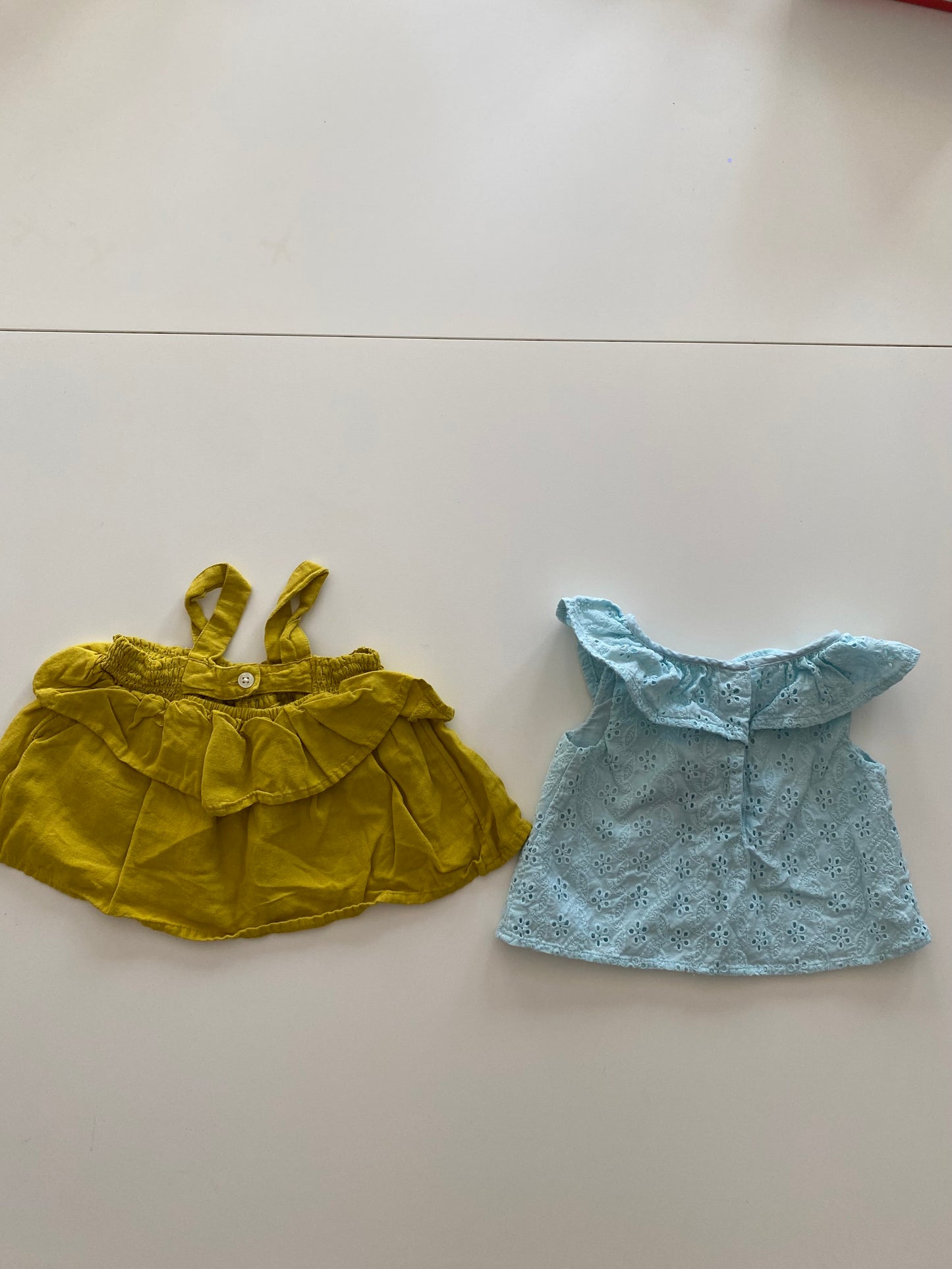Janie and Jack blue eyelet crop top Girls 18-24M and Old Navy pea green ruffle blouse Girls 2T