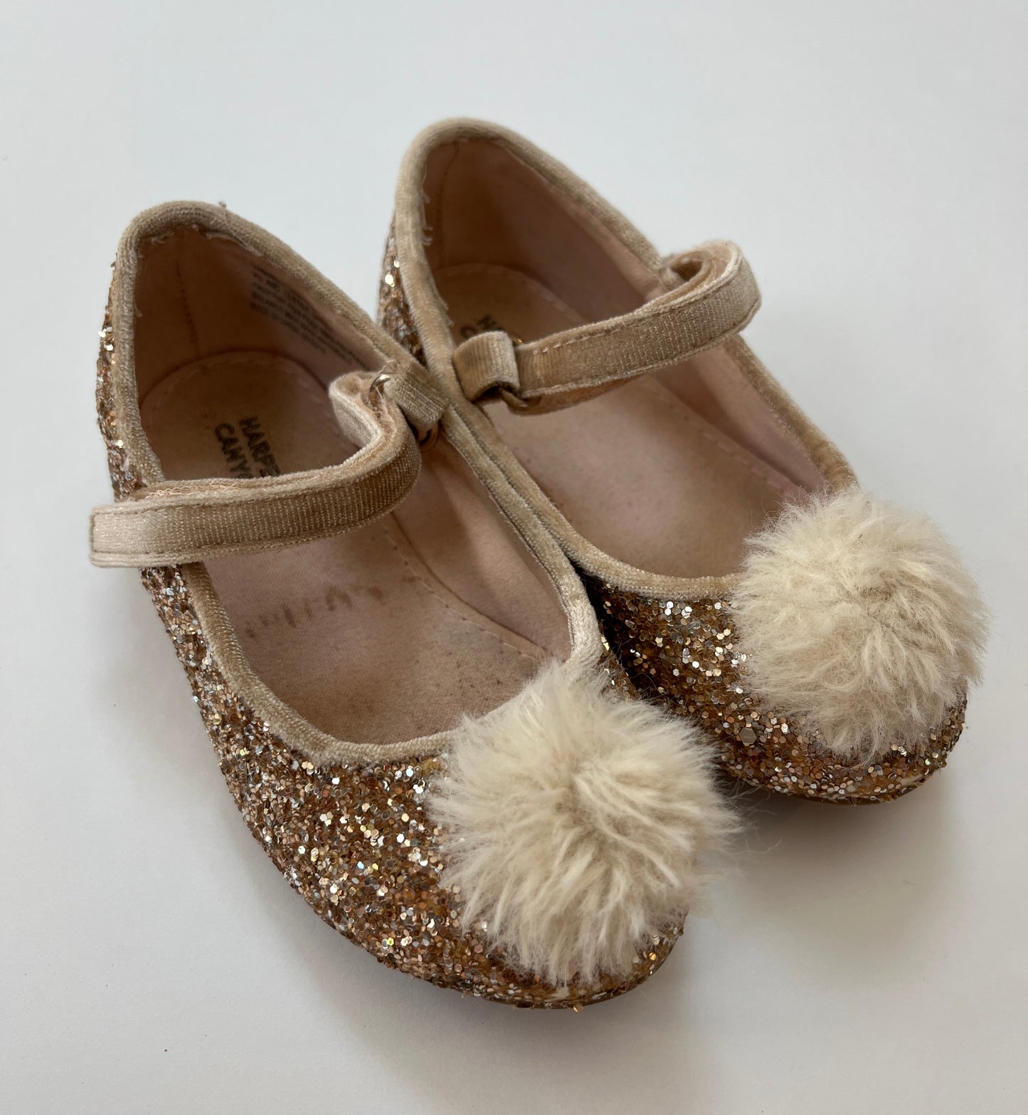 Toddler Girls Size 6 Harper Canyon glitter pom pom mary janes GUC