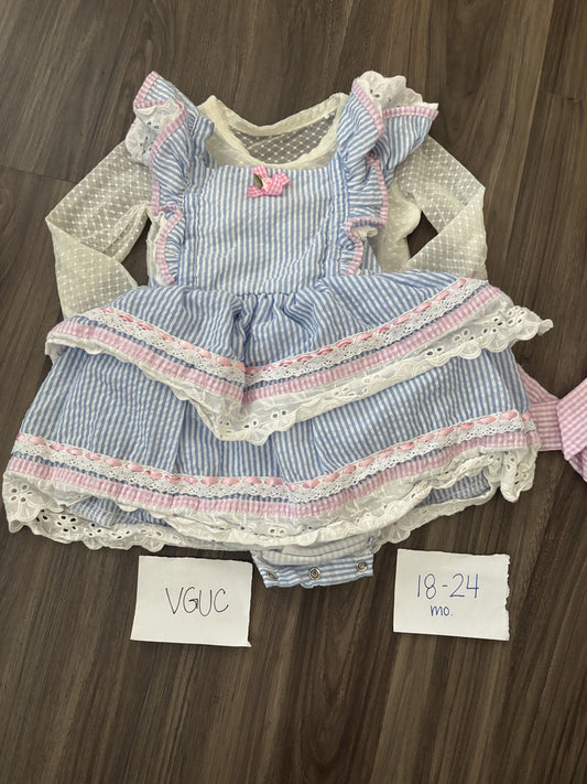 #77 - 18-24 Mo - VGUC Bums & Roses - Pastel Easter Dress Dress with sheer long sleeve shirt