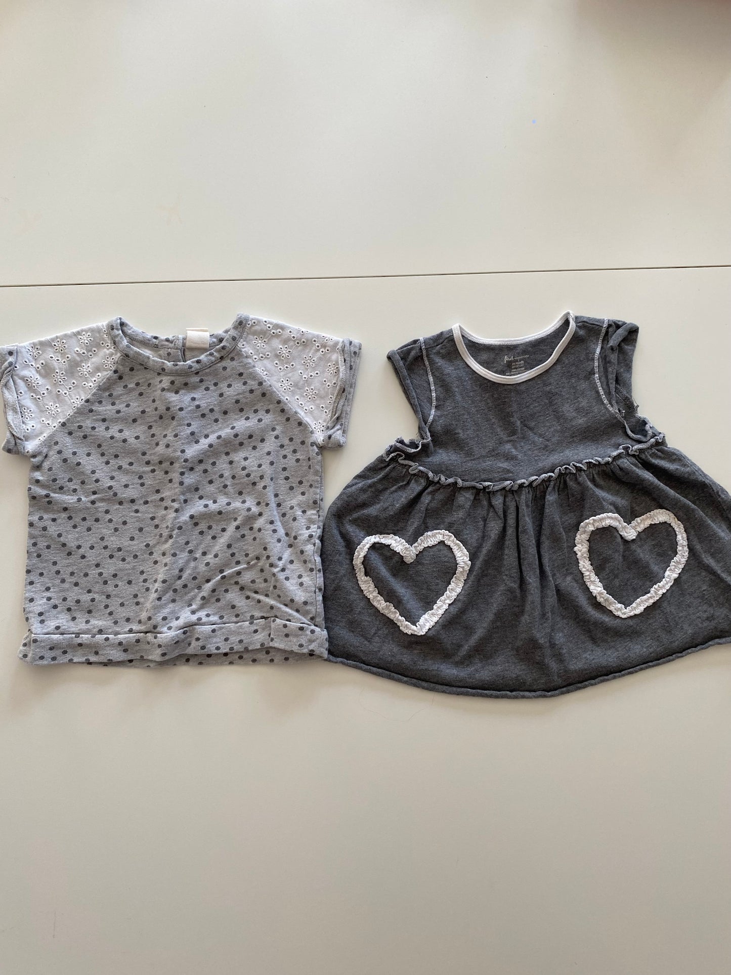 Tucker & Tate gray eyelet sleeve and polka dot t-shirt and First Impressions Gray tunic with hearts Girls 24M
