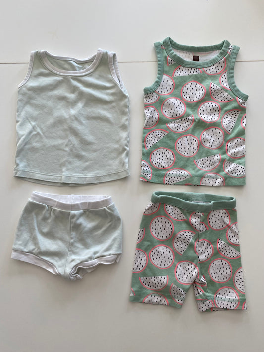 Tea green fruit print tank pajamas Girls 2 and Wildling mint tank pajamas girls 24M