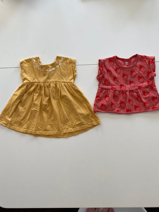 Tea Collection Red Strawberry Print Top Girls 2T and Maggie& Zoe yellow dress Girls 24M