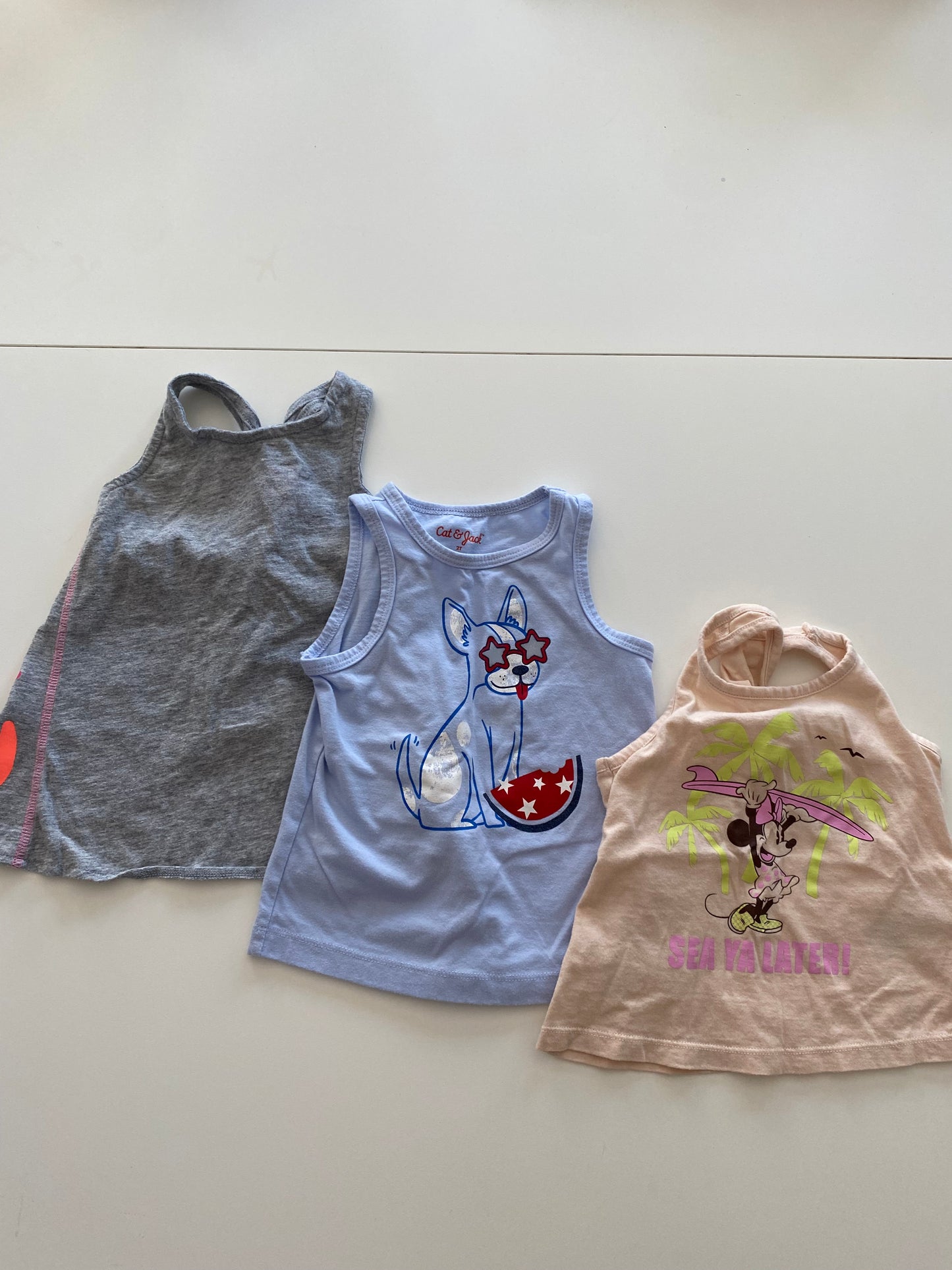 Cat & Jack butterfly and puppy tank tops and Gap Minnie Mouse Beach tank top Girls 2T