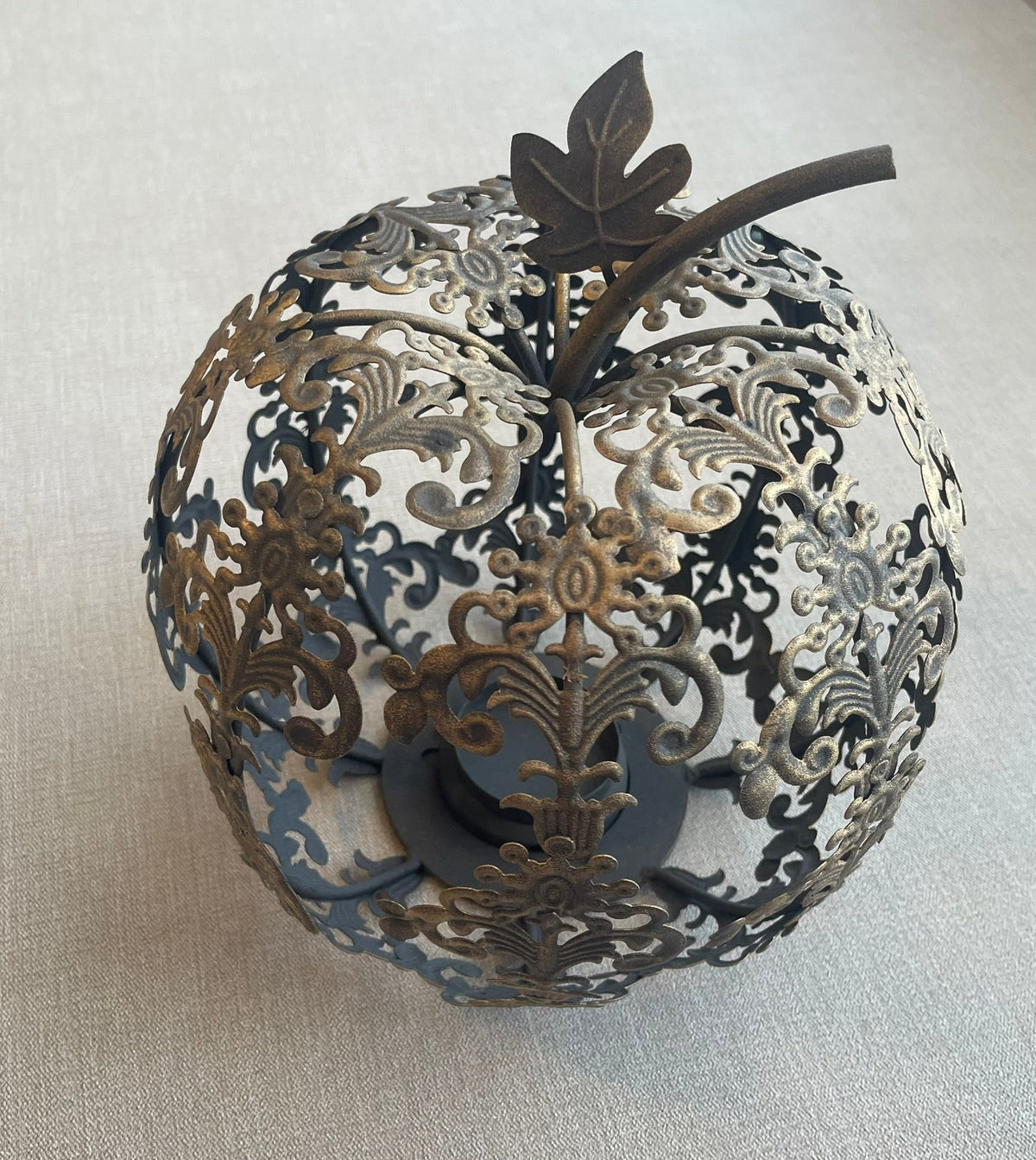 Seller #12 | Rubbed Bronze Thin Metal Decrative Tealight Pumpkin | Approx. 7 inches in Diameter | EUC