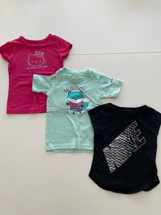 Black Nike t-shirt and Columbia green go outside t-shirt and Hello Kitty Hot Pink T-shirt Girls 2T