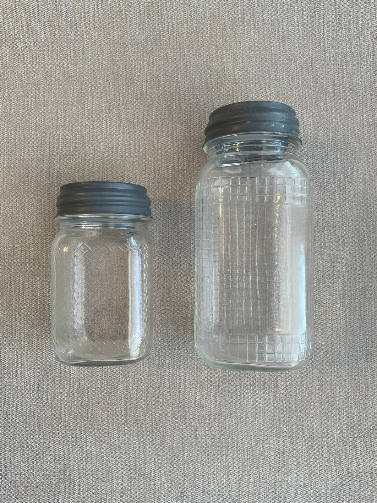 Seller #12 | Vintage Square, Clear, Glass Mason Jars with Vintage Zinc Metal Lids with Porcelain Lining | Excellent Vintage Condition - No Chips