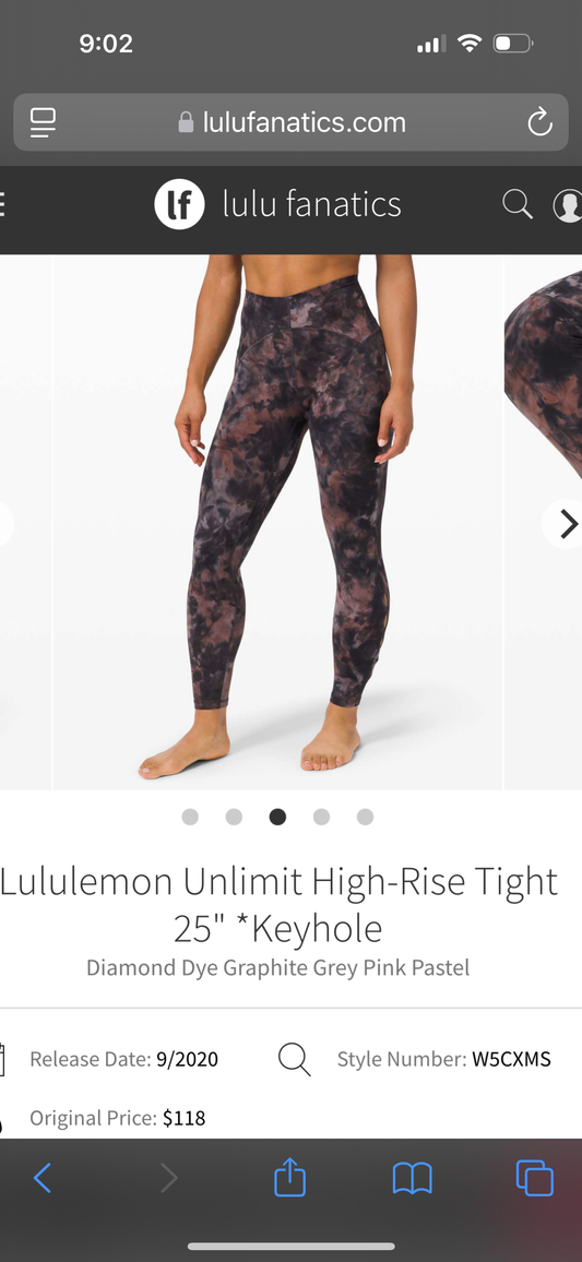 #133 Lululemon Sz 2 Unlimit High Rise Tight 25 inch Leggings