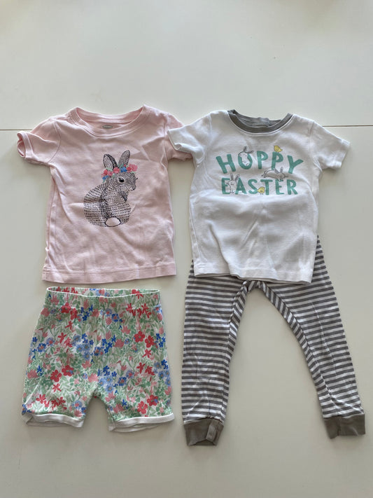 Old Navy Bunny Short Sleeved Pajamas Girls 2T and Carter’s Hoppy Easter Girls 24M  Pajama Bundle