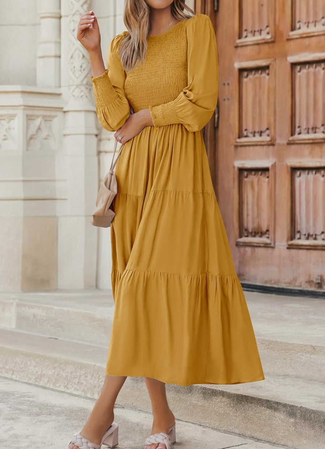 #96 Womens Smocked Waist Midi Dress S