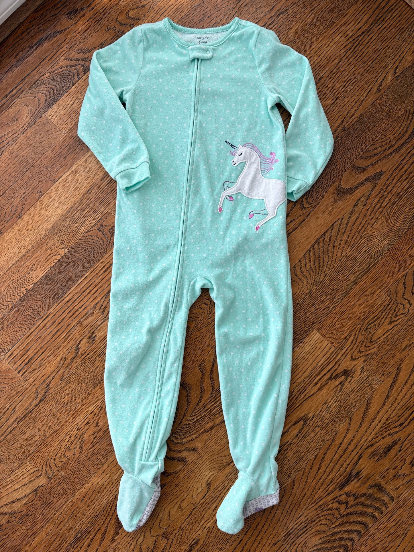 #103 • Girls • 5T • Carter's • Turquoise Unicorn Fleece Footie Pajamas
