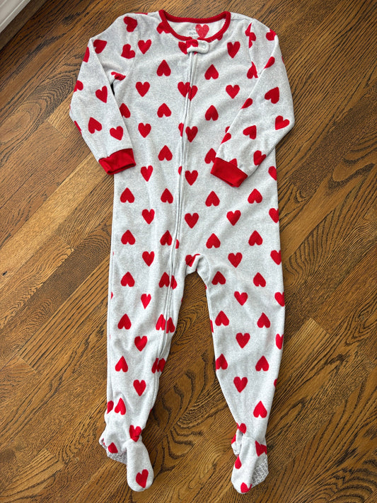 #103 • Girls • 5T • Carter's • Gray Red Heart Fleece Footie Pajamas