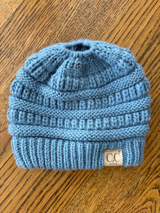 #103 • Girls • 2-4y • C.C. • Light Blue Knit Ponytail Hole Winter Hat