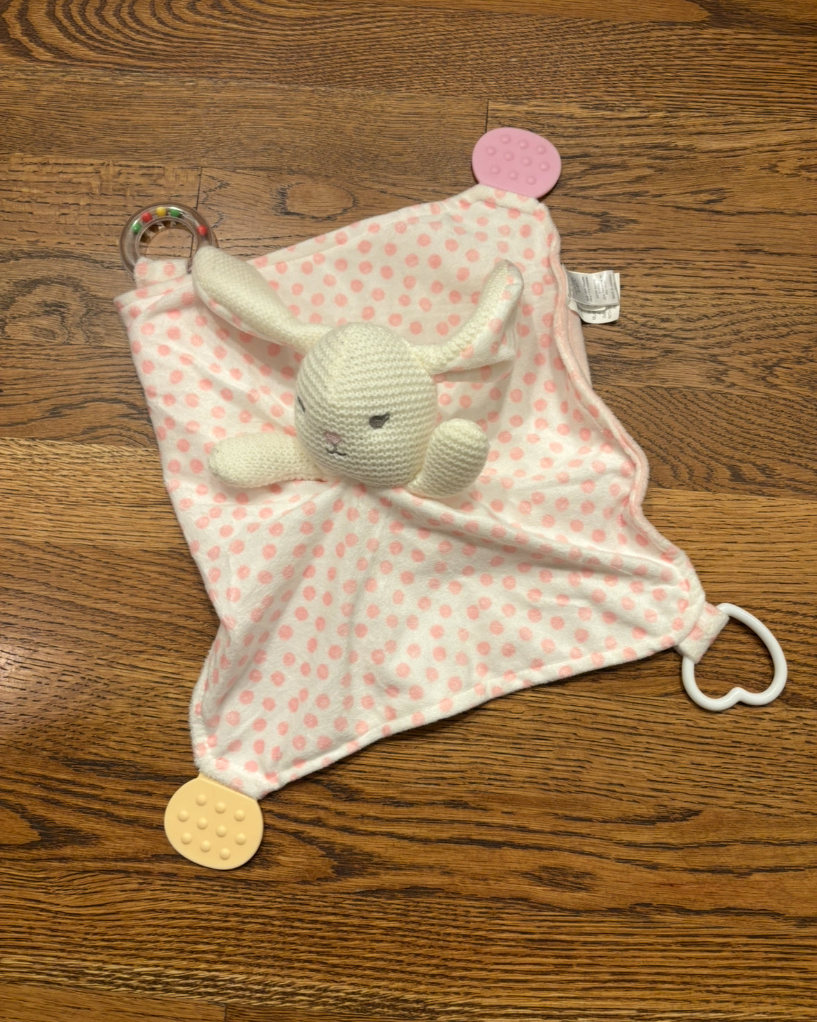 Seller #195 - Modern Baby Snuggle Blankie Pink Polka Dot Bunny Security Blanket Lovey Knit