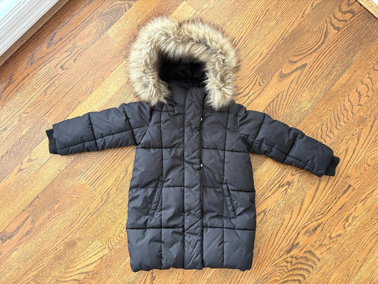 #103 • Girls • 4 Years • Gap • Black Fur Lined Hooded Black Puffer Coat