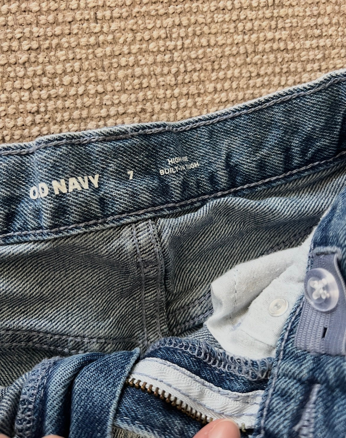 Old Navy jean shorts with daisy embroidery, size 7