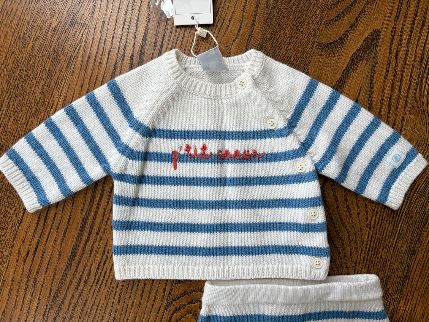 #33B • Boys • 0-3m • Petit Bateau • Blue/White Stripe Set