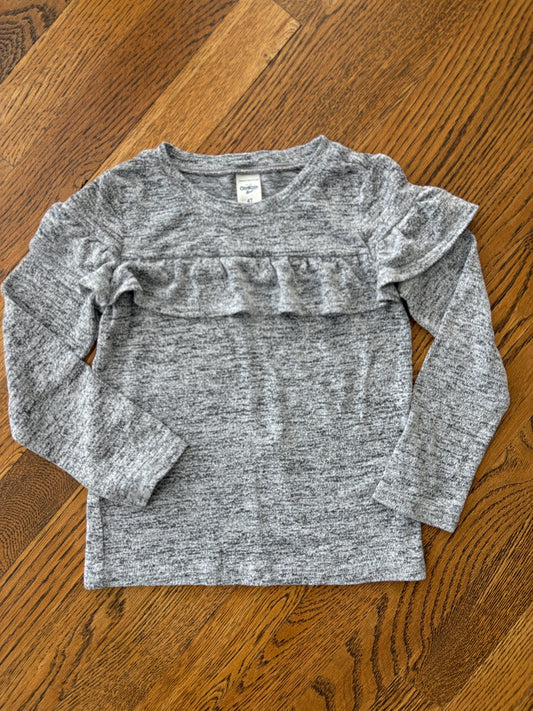 #103 • Girls • 4T • OshKosh B'gosh • Heather Gray Ruffle Long Sleeve Shirt
