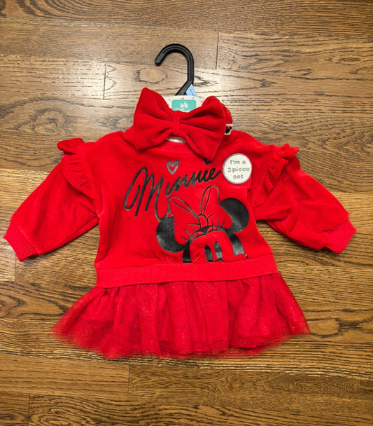 Seller #195 - *REDUCED* Minnie Mouse Character Baby Girls Dress Set with Tights and Matching Bow Headband, 3-Piece, Size 3-6 Months - NWT