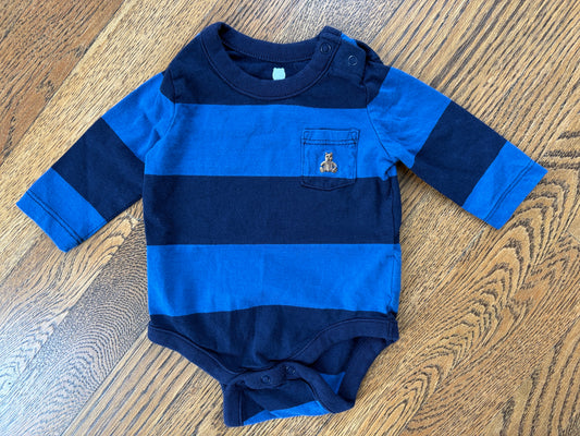 #33B • Boys • 0-3m • Baby Gap • Blue/Navy Rugby Stripe Onesie