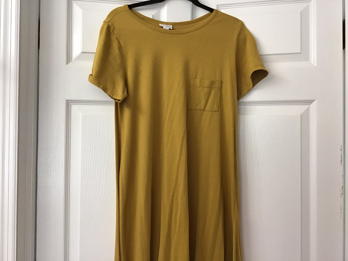 #90: LuLaRoe Women’s Mustard Yellow T-Shirt Midi Dress Size Medium
