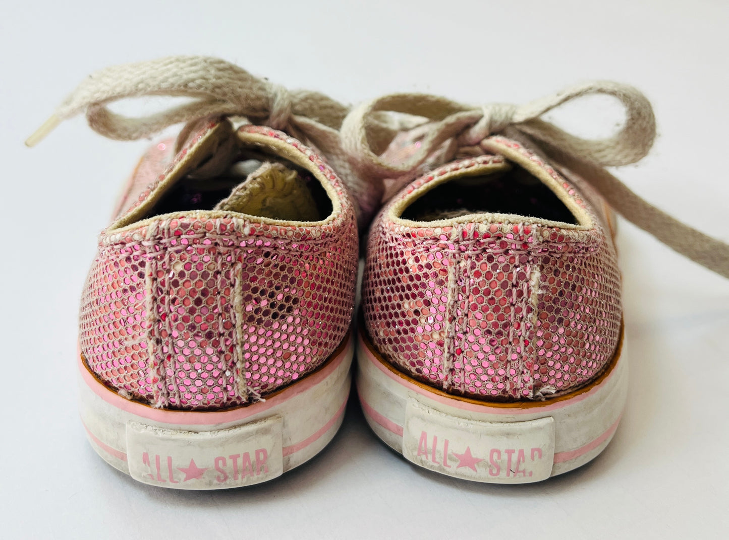 Baby Girls Size 4 Converse All Star pink sparkle low top sneakers GUC