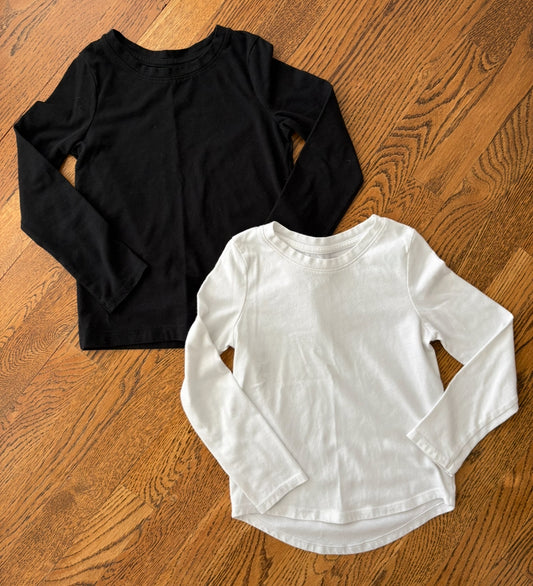 #103 • Girls • 5T • Cat & Jack • White + Black Long Sleeve Shirt Bundle x2