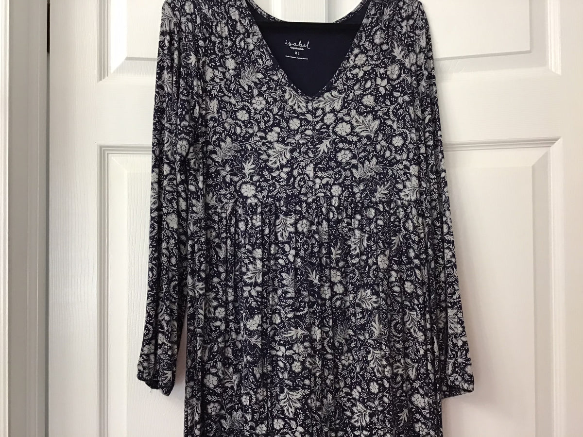#90: Isabel Maternity Women’s Black Floral Long Sleeve Midi Dress Size XL