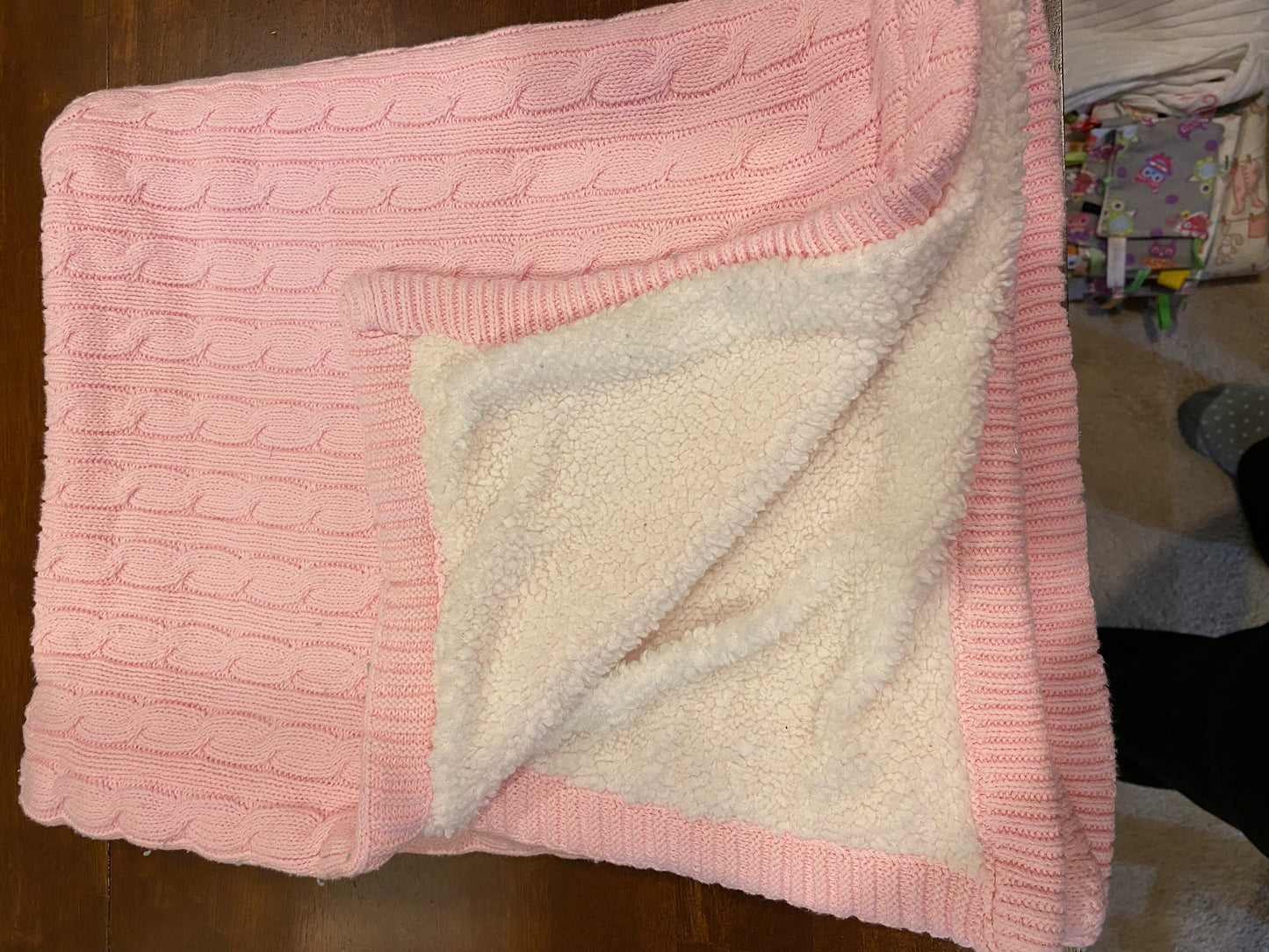 Pink Cable Knit Blanket with Fleece Backing