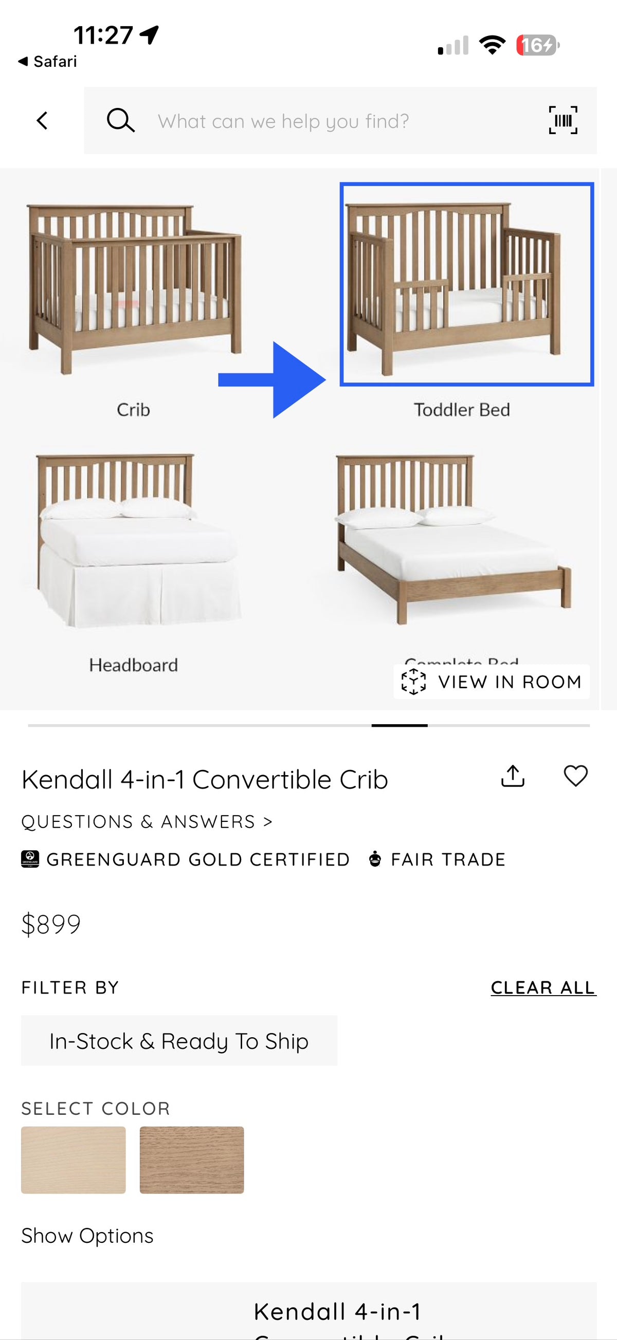 #110 Pottery Barn Kendall Navy Crib Toddler Conversion Kit