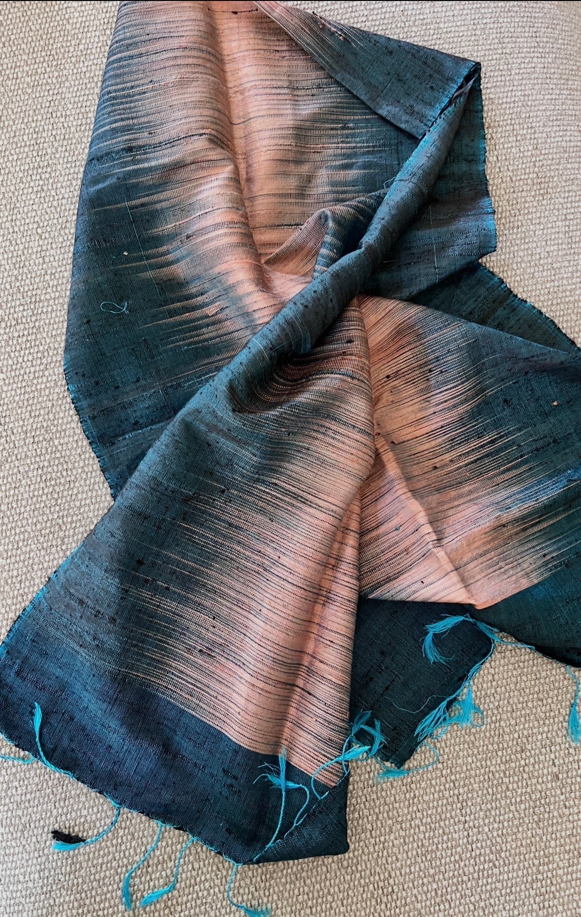 Shantung silk teal and peach women's scarf
