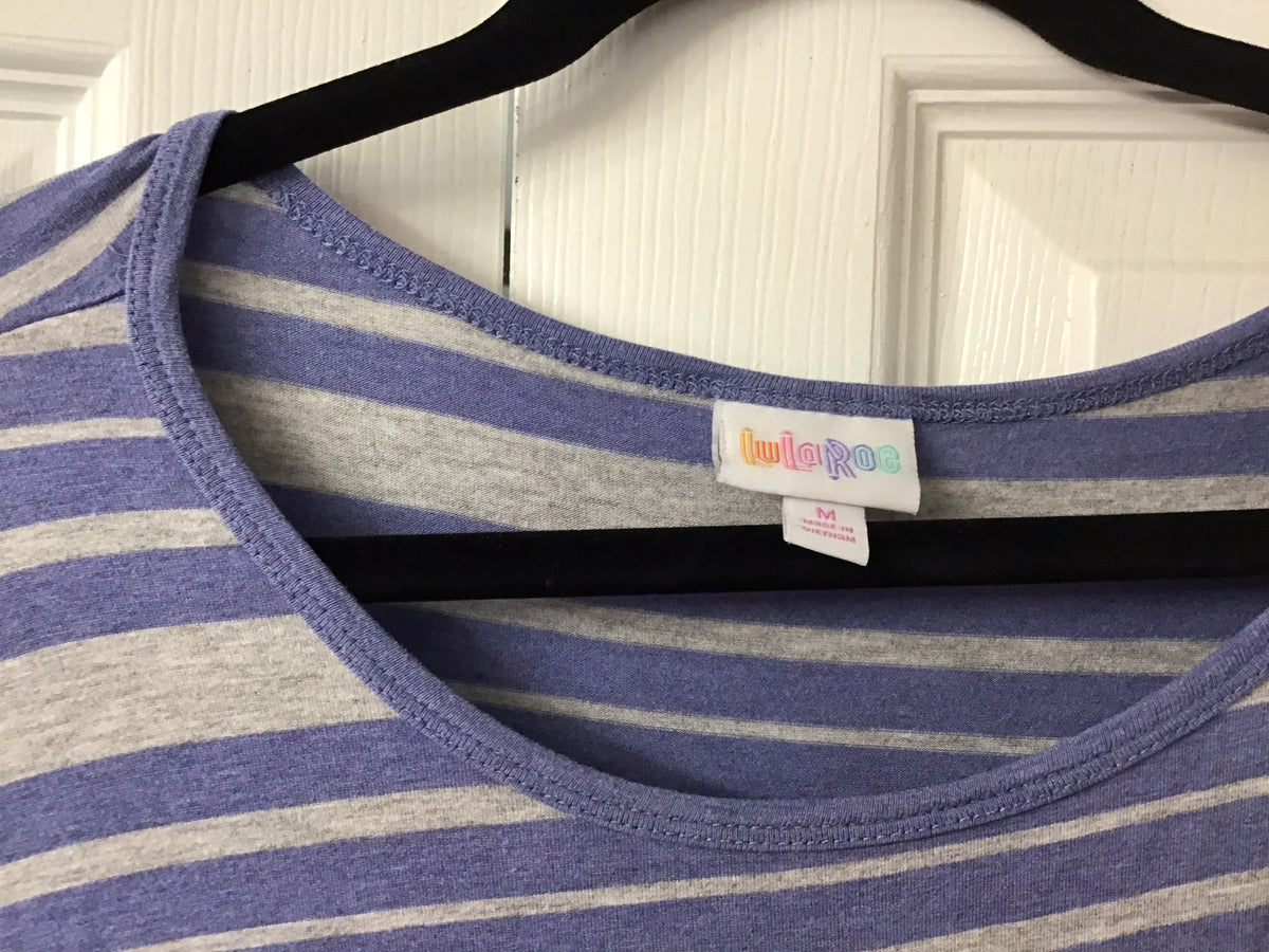 #90: LuLaRoe Women’s Blue & Gray Striped Oversized Tunic Top Size Medium