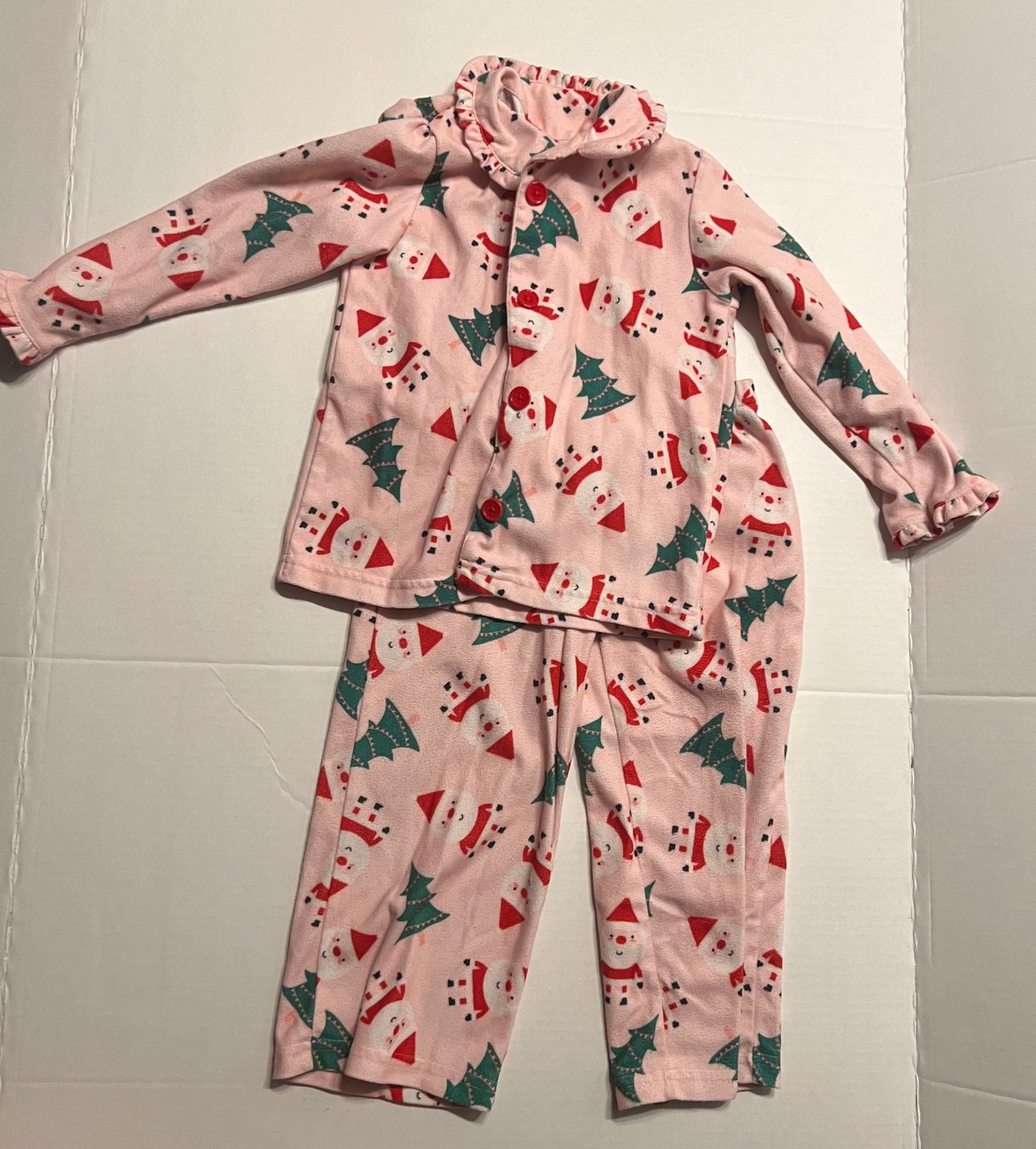 #SCO 74B Ruffled Collar 3T Santa Flannel PJs