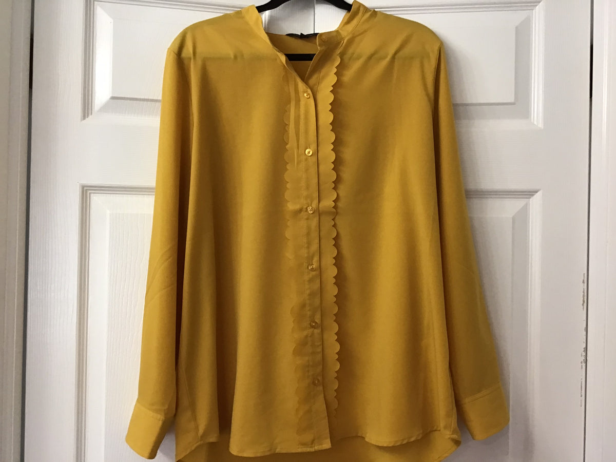 #90: Banana Republic Women’s Mustard Yellow Button Front Blouse Size XL