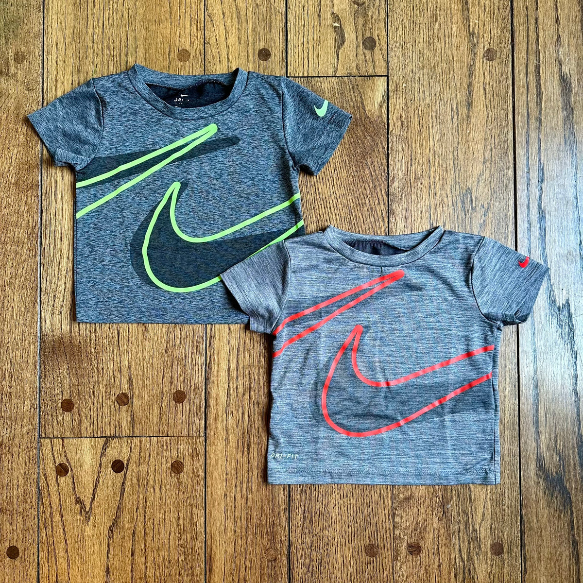 #113	GUC Boys Nike Dri Fit Shirts, set of 2, red and green, size 18 months