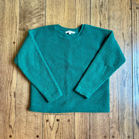 #113	EUC Womens LOFT Green Fleece/Sherpa Crewneck Sweatshirt, size XS