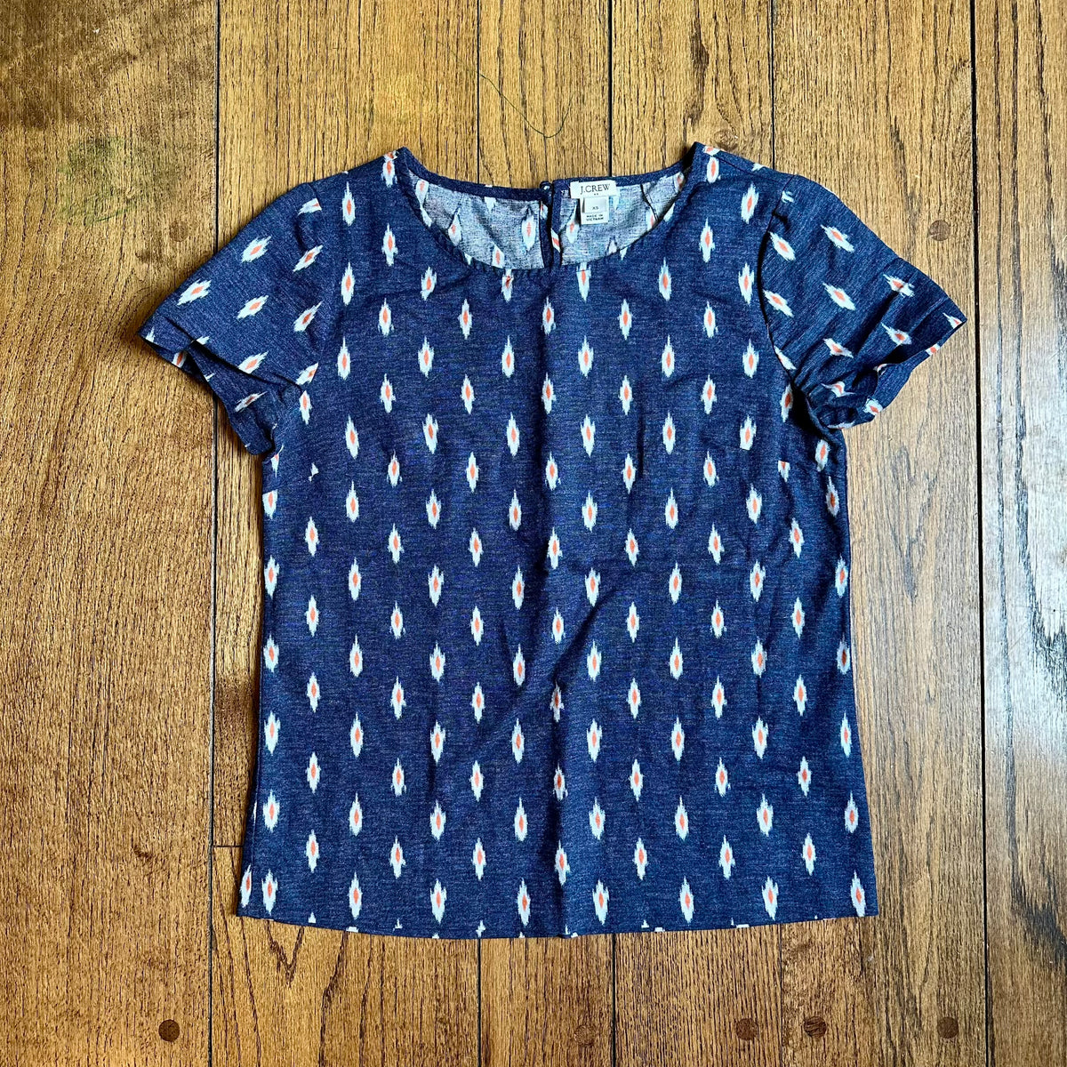 #113	EUC Womens Jcrew Mercentile Blue Patterned Shirt, size XS