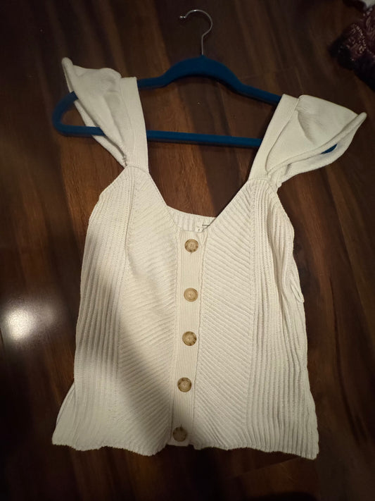 Seller #144 ANTHROPOLOGIE Flutter Sleeve Knit Tank Top IVORY - Size SMALL