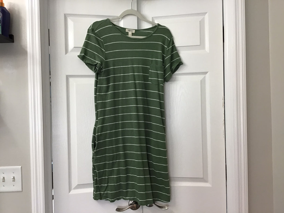 #90: Style & Co Women’s Green Striped T-Shirt Dress Size Large