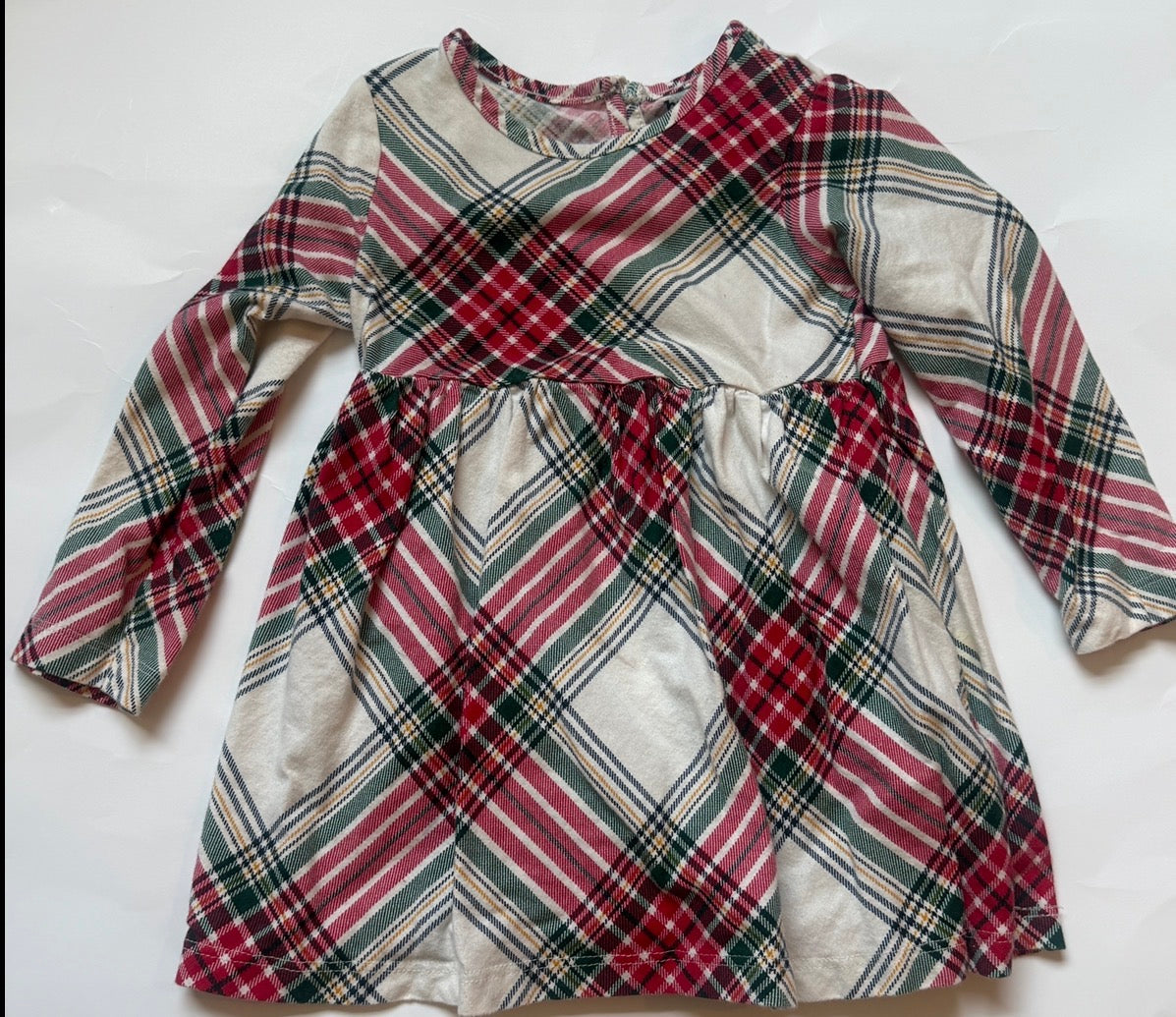 #170 Bundles Baby place cream with red and green plaid dress girls 18-24 months