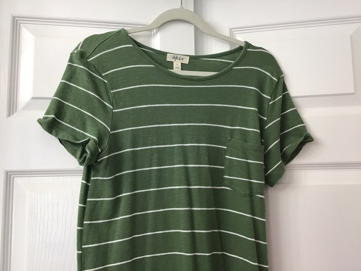 #90: Style & Co Women’s Green Striped T-Shirt Dress Size Large