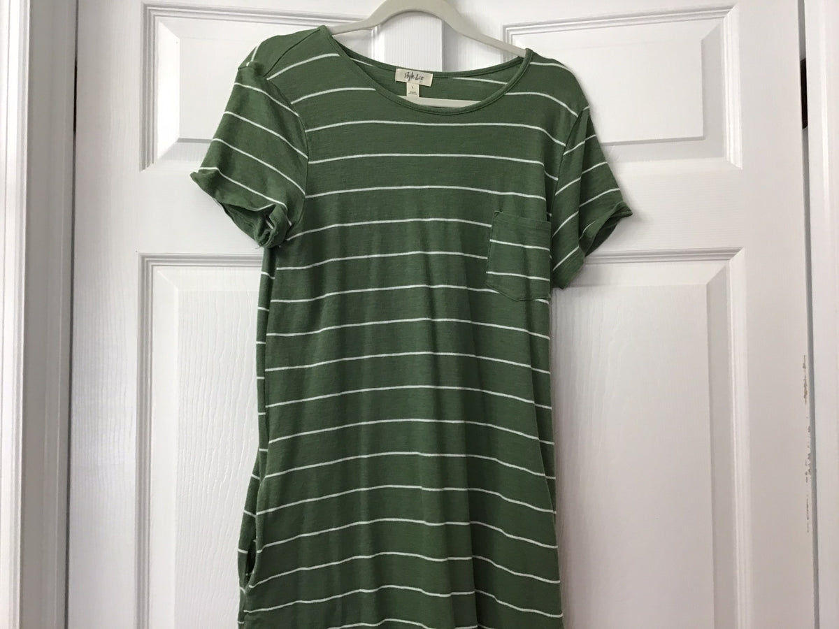 #90: Style & Co Women’s Green Striped T-Shirt Dress Size Large