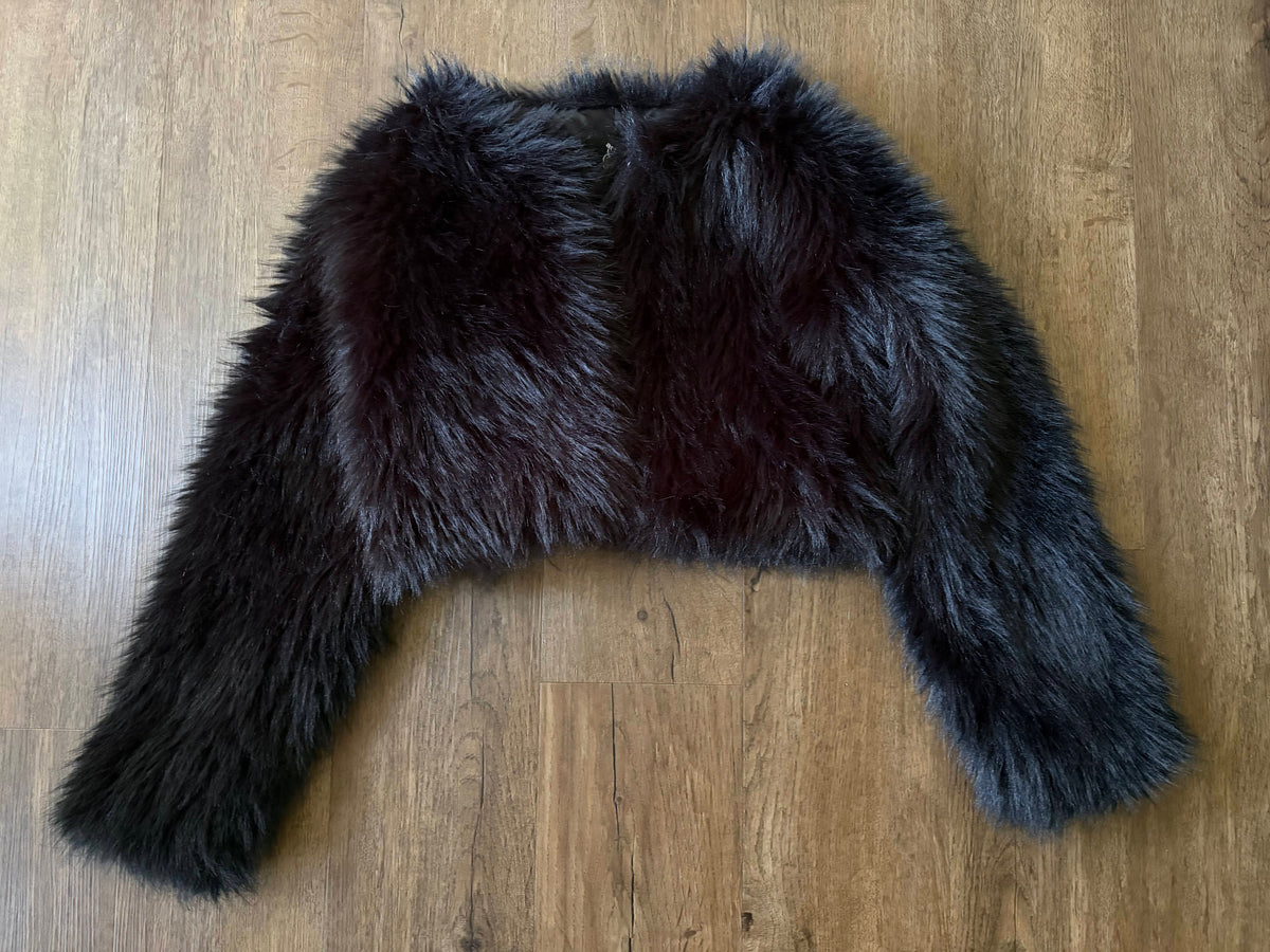 #126 EUC Art Class Black Faux Fur Jacket Girls M 8
