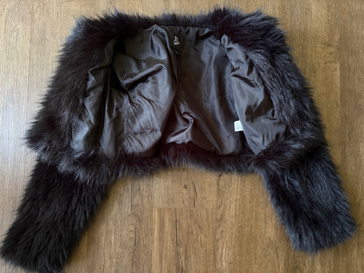 #126 EUC Art Class Black Faux Fur Jacket Girls M 8