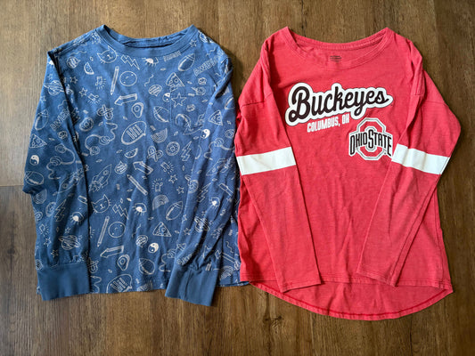 #126 Cat & Jack Emoji Shirt & Ohio State Buckeyes Shirt Girls 8-10