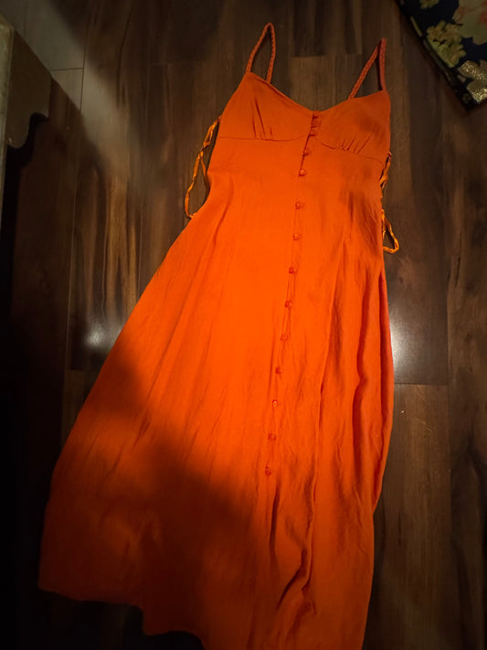 Seller #144 Orange Monteau Linen Dress - Size SMALL