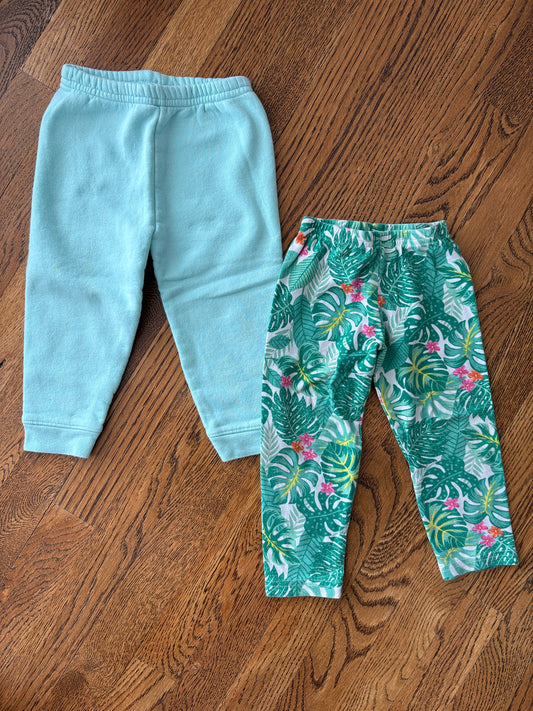 #33B • Girls • 2T • Turquoise Sweatpants + Tropical Leggings x2