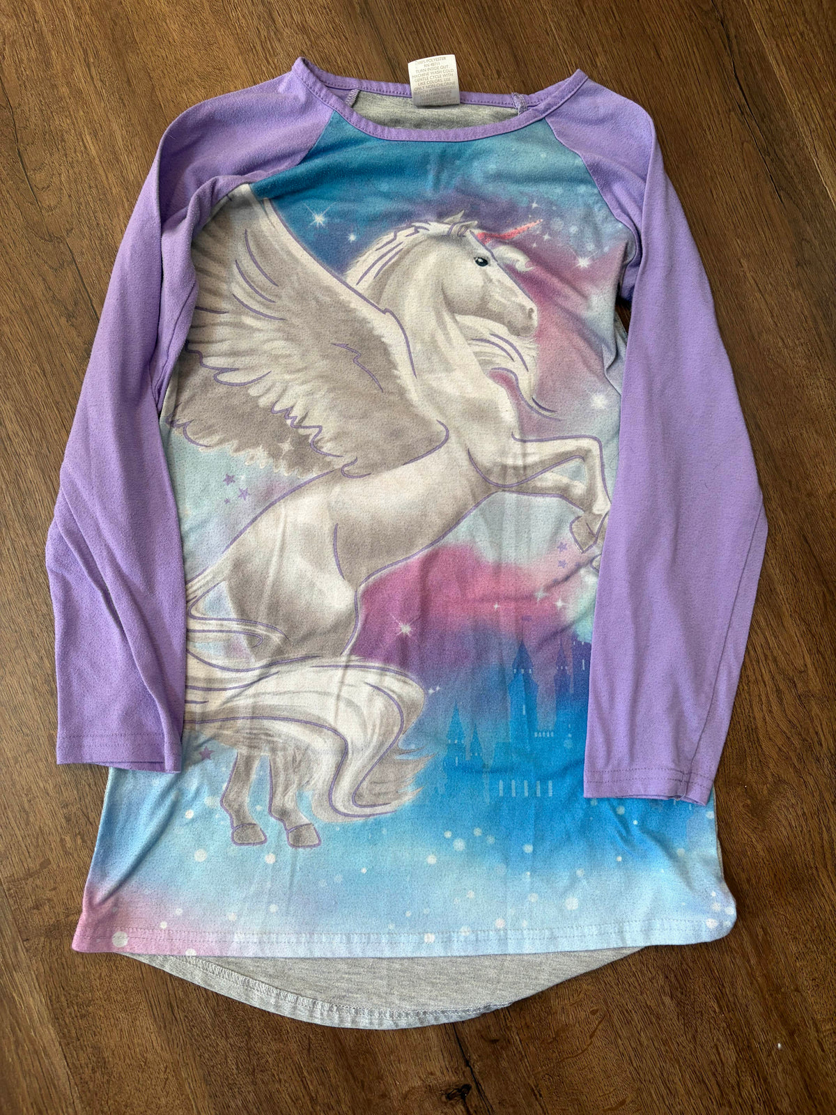 #126 2 Nightgowns - Angry Birds Fleece & Falls Creek Unicorn Girls L 10/12