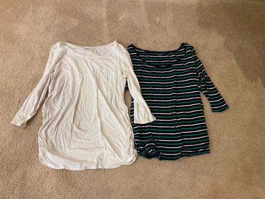 Motherhood Maternity-3/4 length shirts (2)-White & Navy-size XL